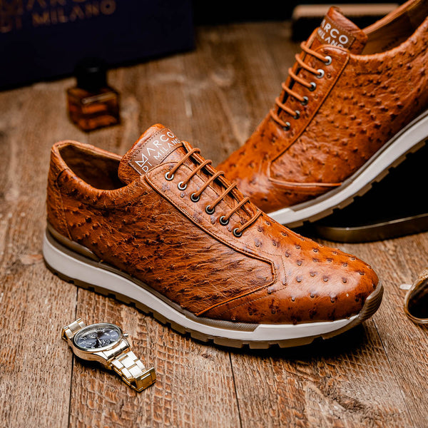 Marco Di Milano SCANNO Ostrich Antique Cognac Fashion Sneakers