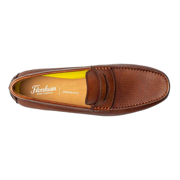 Florsheim Cognac Print Leather Weaved Moc Toe Penny Driver