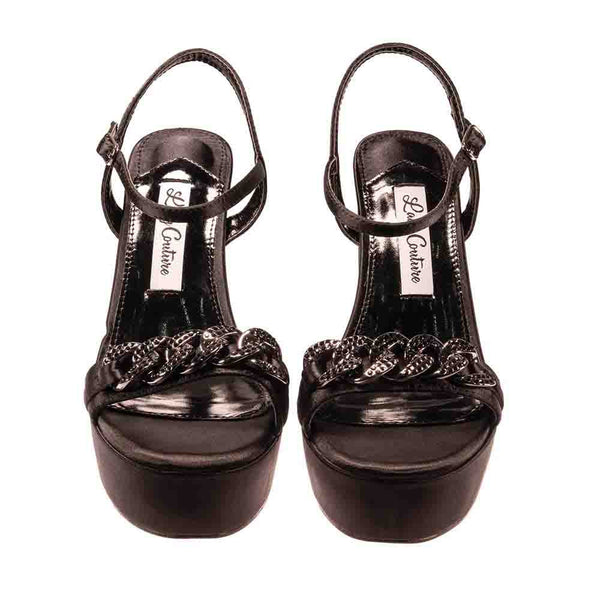 Lady Couture DANCE New Black Platform Sandal With Chain Ornament