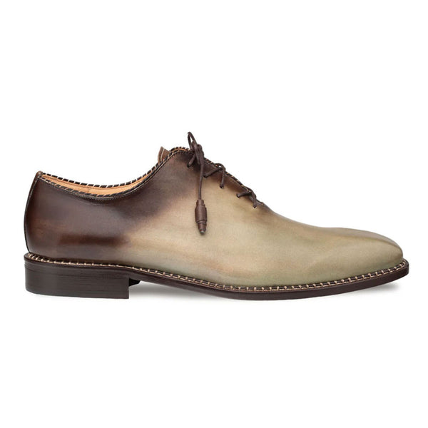 Mezlan Barbaro Olive/Mocha Calfskin Leather Two-Tone Whole-Cut Oxfords