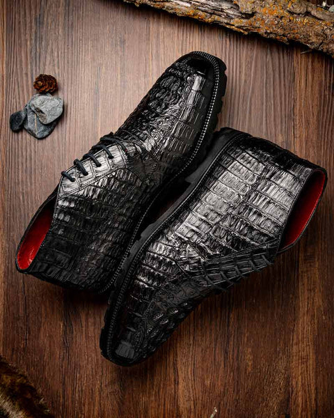 Marco Di Milano Martinelli Genuine Caiman Black Lace-Up Chukka Boots