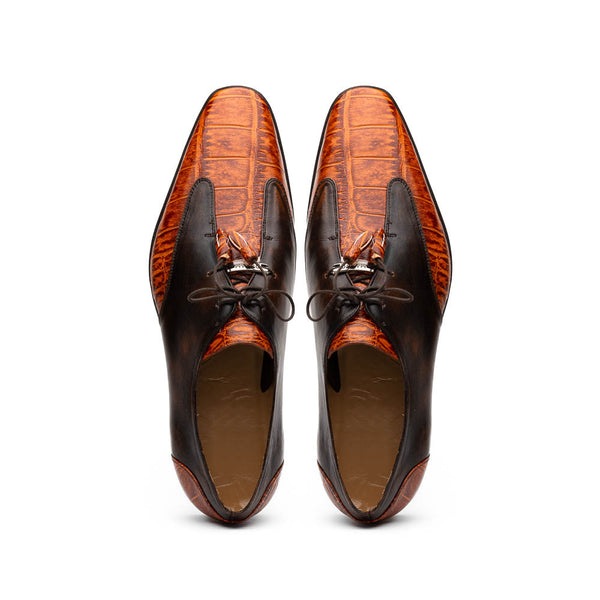 Marco Di Milano Anzio Derby Brandy Alligator And Calfskin Shoes