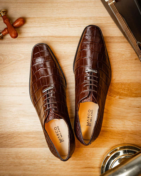 Marco Di Milano Bono Brown Alligator Dress Shoes