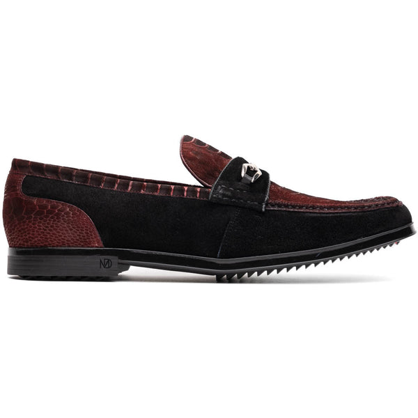 Marco Di Milano Hugo Ostrich Black/Wine Sueded Bit Loafers