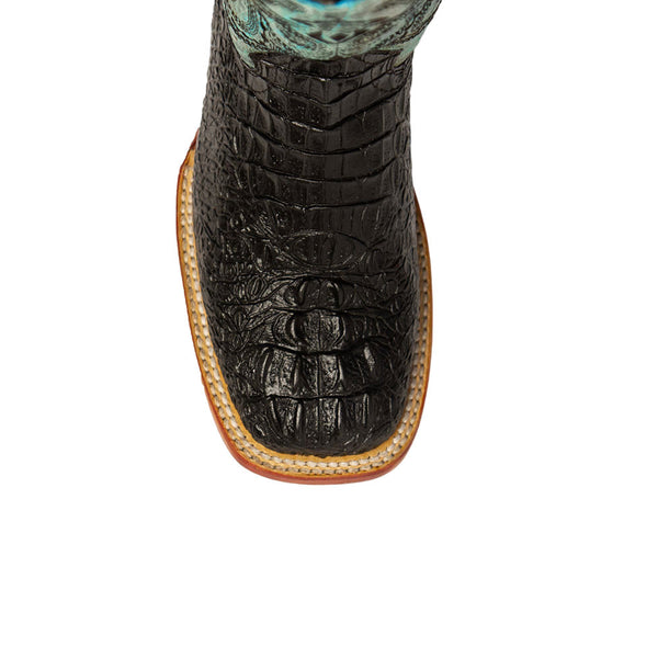 Ferrini Stampede Ladies Black/Teal Caiman Square Toe Cowhide Print Boots