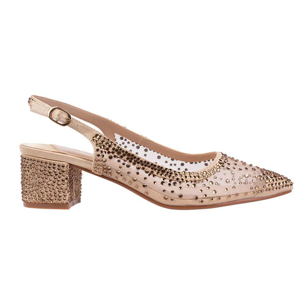 Lady Couture DEMI Gold Rhinestone Mesh Slingback Block with 2.5-Inch Heel