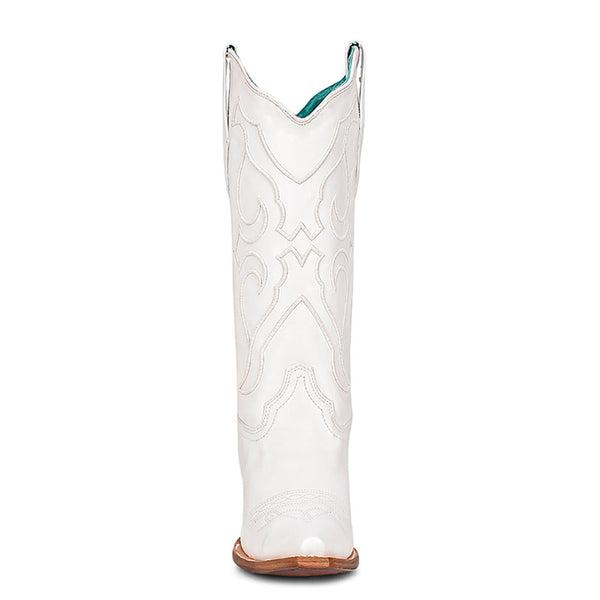 Corral White Cowboy Boots with Matching Stitch Pattern and Inlay Pullstraps