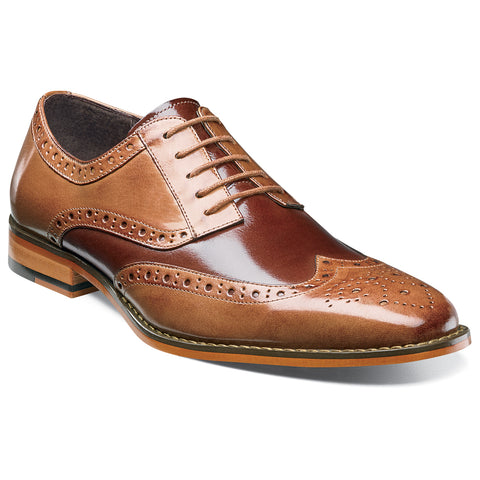 Tinsley Tan & Brown Buffalo Leather Wingtip Oxfords by Stacy Adams