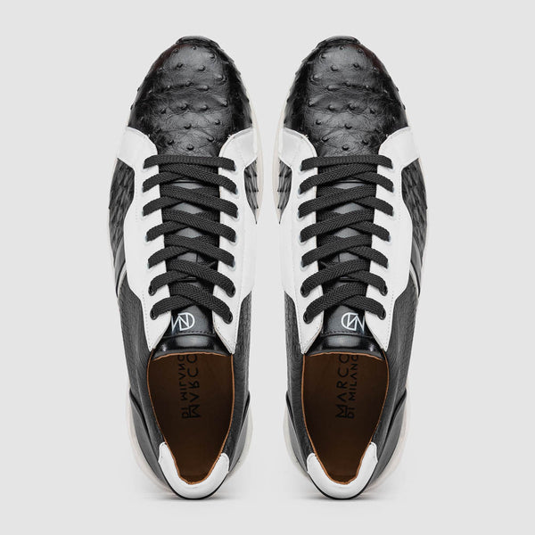 Marco Di Milano LYON II Ostrich and Calfskin Black/White Sneakers