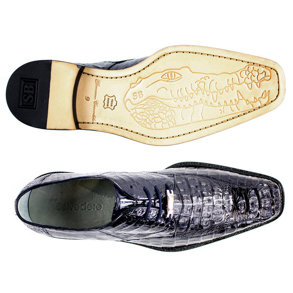 Belvedere Chapo Navy Genuine Crocodile Men's Oxfords