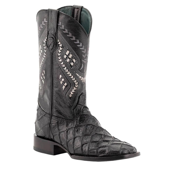 Ferrini Bronco Black Pirarucu Print Square Toe Leather Cowboy Boots