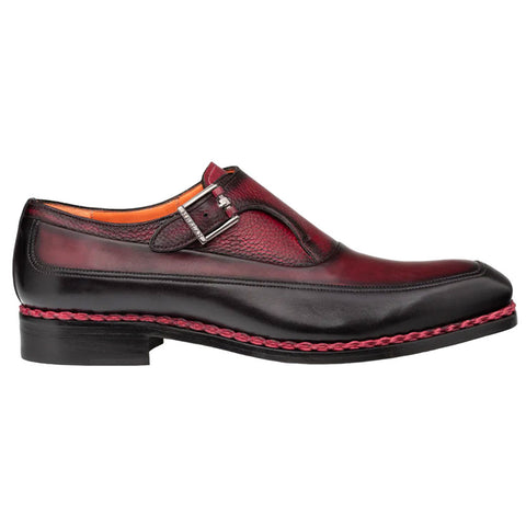 Mezlan Artesano Black/Burgundy Patina Calfskin Two-Toned Monk Strap Shoes