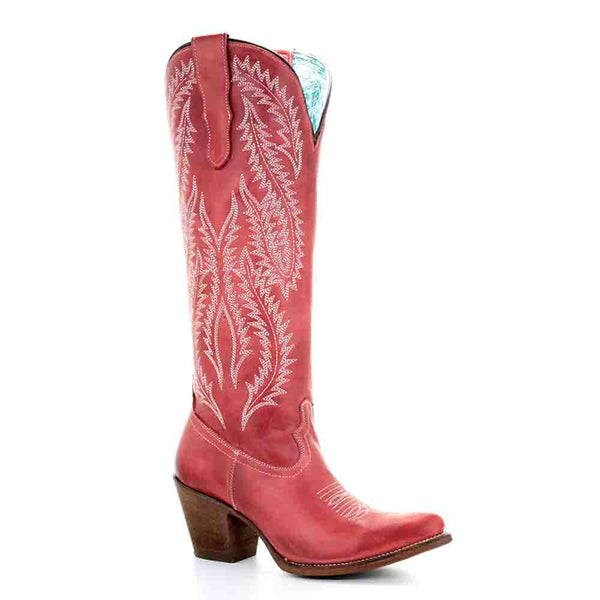 Corral Red Cowhide Embroidered Cowgirl Boots