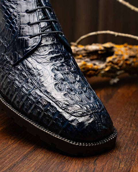 Marco Di Milano Martinelli Genuine Caiman Navy Lace-Up Chukka Boots