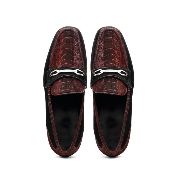 Marco Di Milano Hugo Ostrich Black/Wine Sueded Bit Loafers