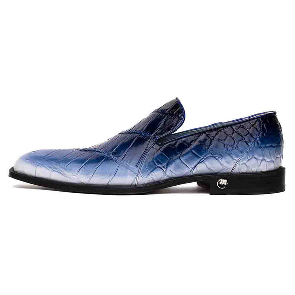 Mauri Men's Montecarlo White/Blue Full Alligator Wholecut Slip-On Dress Shoes