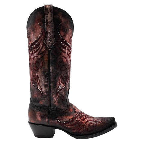 Ferrini Masquerade Red Metallic Full Grain Leather Snipped Toe Boots