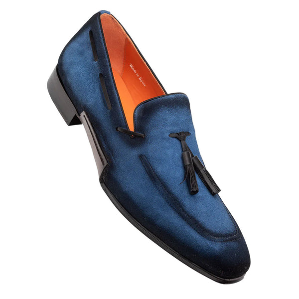 Mezlan Pavese Cobalt Suede Tassel Slip-On Shoes