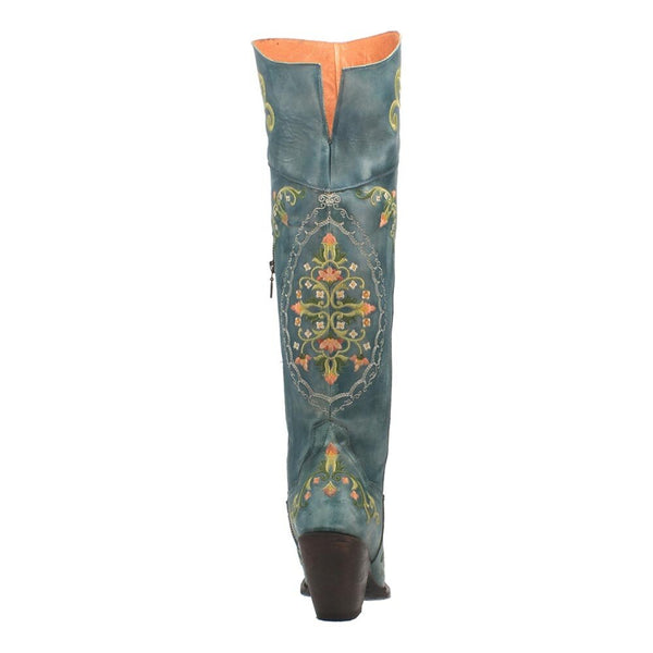 Dan Post Turquoise Flower Child Embroidery 20” Snip Toe Womens Boot