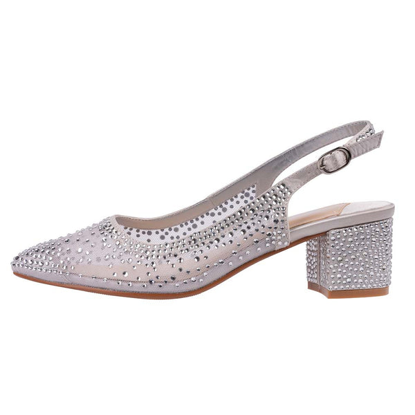 Lady Couture DEMI Silver Rhinestone Mesh Slingback Block with 2.5-Inch Heel