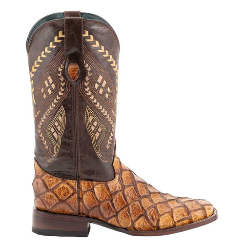 Ferrini Bronco Cigar Pirarucu Print Square Toe Leather Cowboy Boots