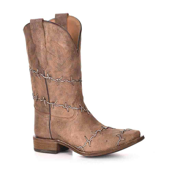 Corral Men's Barbed Wire Design Square Toe Brown Woven Boots