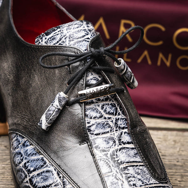 Marco Di Milano Anzio Derby Newspaper/Grey Alligator And Calfskin Shoes