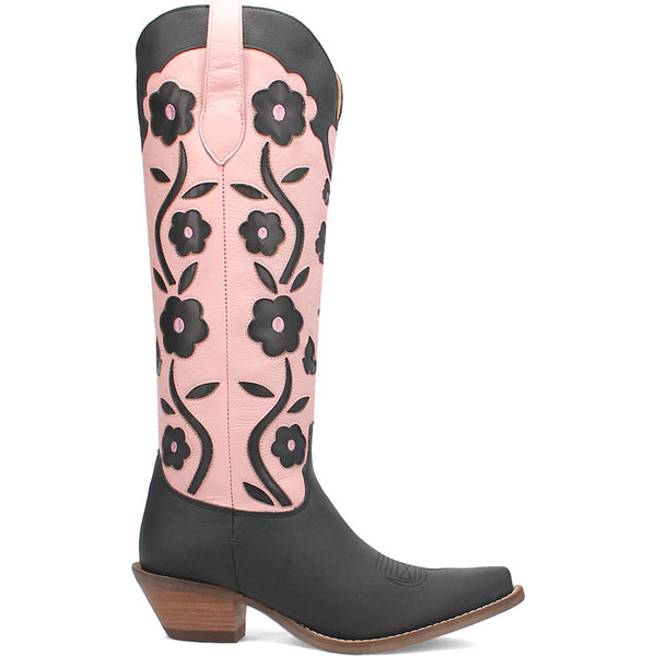 Dingo's Goodness Gracious Black and Pink Leather Almond Toe Boots