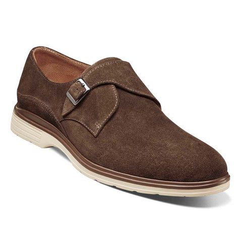 Stacy Adams TAYLEN Brown Suede Plain Toe Monk Strap Shoes