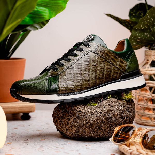 Marco Di Milano PORTICI Caiman Lizard Green/Olive Sneakers