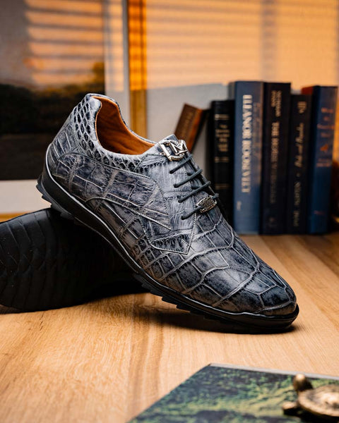 Marco Di Milano Vulcan Grey Alligator Derby Shoes