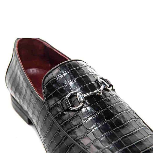 SIGOTTO UOMO Crocodile Print Black Leather Loafer
