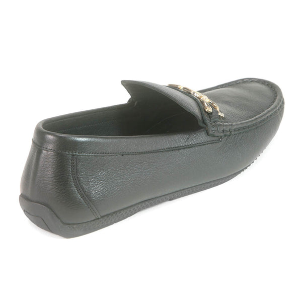 Sigotto Uomo Black Soft Leather Driving Loafer with V Logo