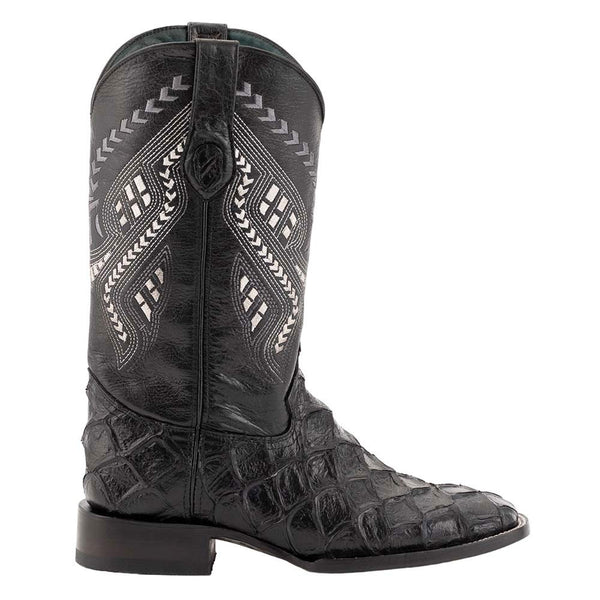 Ferrini Bronco Black Pirarucu Print Square Toe Leather Cowboy Boots