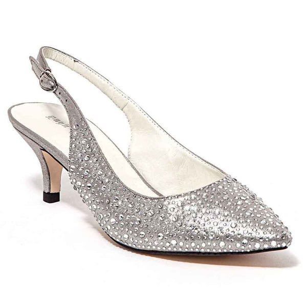 Lady Couture Onyx Silver Jeweled Fabric Heels