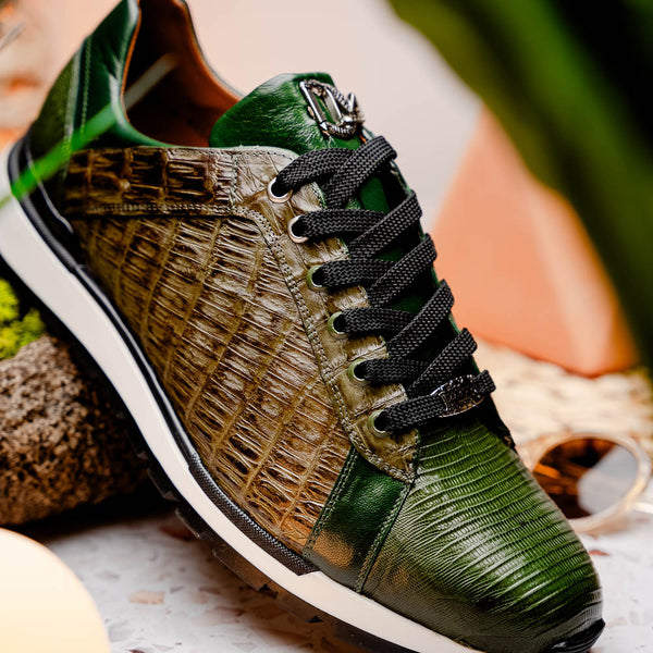 Marco Di Milano PORTICI Caiman Lizard Green/Olive Sneakers