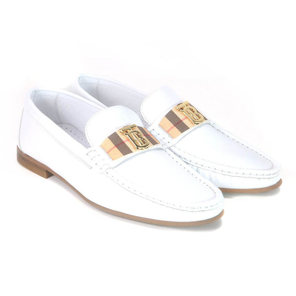 Sigotto Uomo White Plaid Soft Leather Dress Shoes with B logo