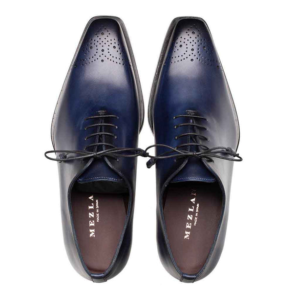 Mezlan Cupula Patina Blue Leather Whole-Cut Oxford Shoes