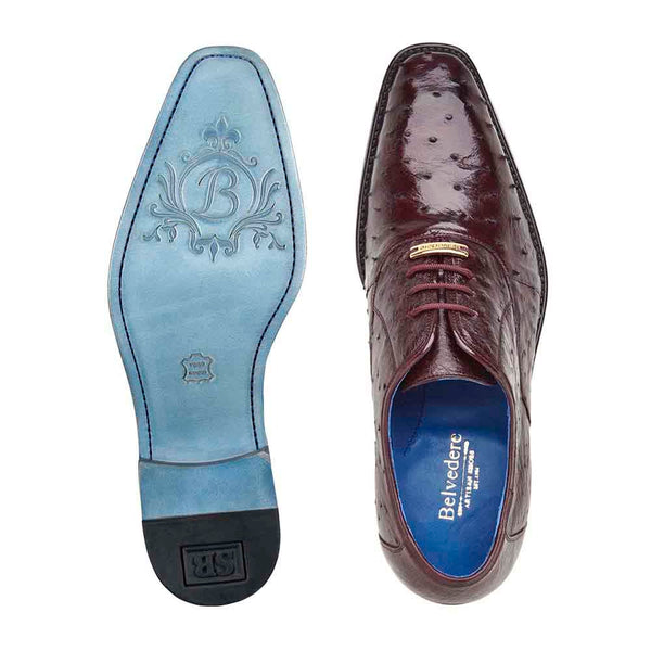 Belvedere Orlando Men's Formal Oxfords Dark Burgundy Genuine Ostrich Shoes