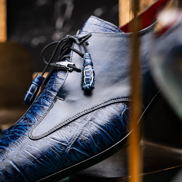 Marco Di Milano Anzio Derby Blue Alligator And Calfskin Shoes