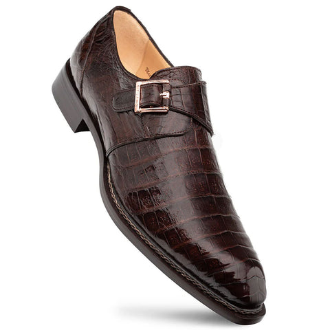 Mezlan Gigolo Brown Crocodile Monk Strap Loafers