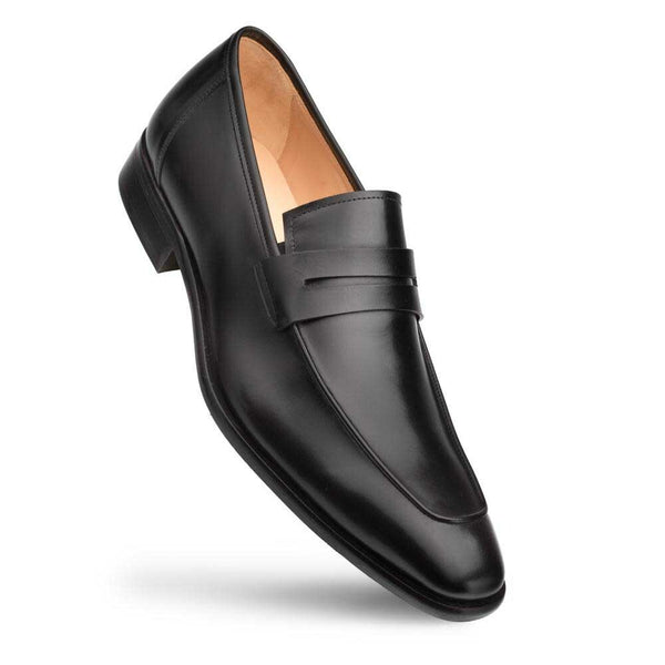 Mezlan Black Burnished Calfskin Penny Loafer