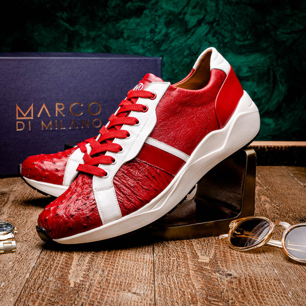 Marco Di Milano LYON II Ostrich and Calfskin Red/White Sneakers