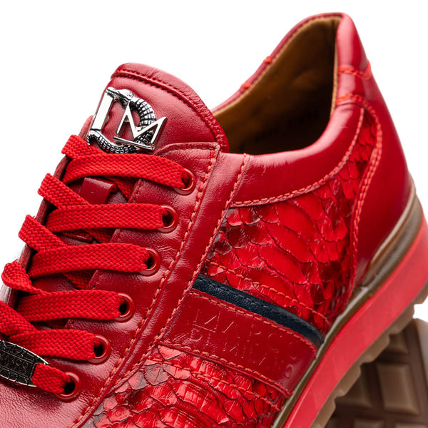 Marco Di Milano BRESCIA Red Hand-Painted Python & Calfskin Sneakers