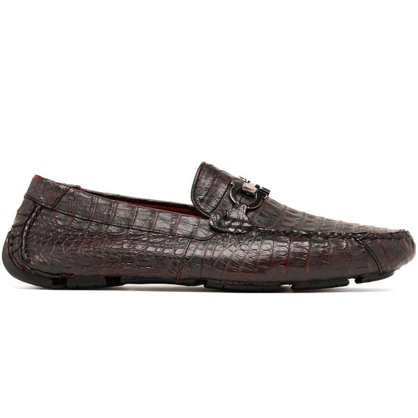 Marco Di Milano Parma Black Cherry Caiman Belly Bit Driving Loafers