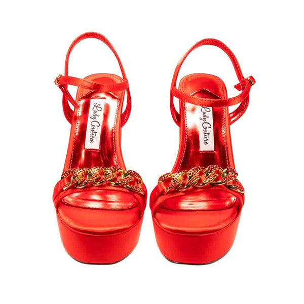 Lady Couture DANCE Red Platform Sandal With Chain Ornament