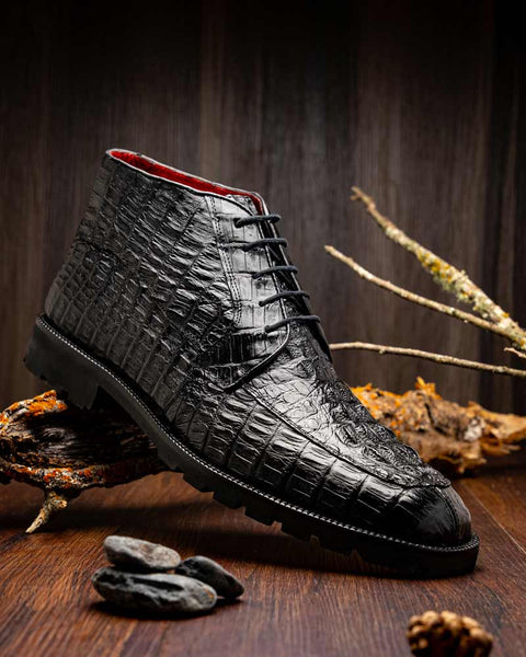 Marco Di Milano Martinelli Genuine Caiman Black Lace-Up Chukka Boots