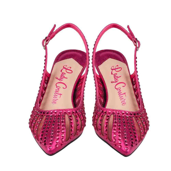 Lady Couture ROSITA Fuchsia Mesh Rhinestone Slingback with 2" Heel