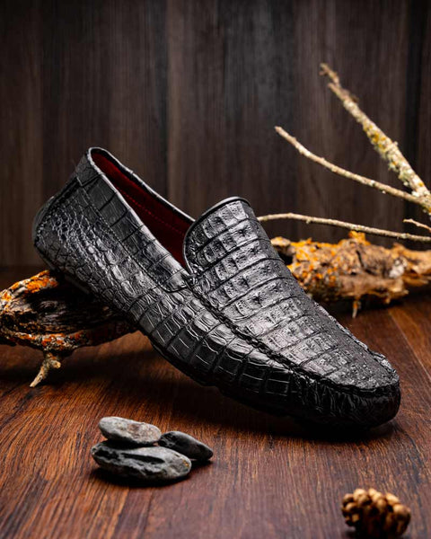 Marco Di Milano Remo Black Caiman Driving Slip-On Loafers