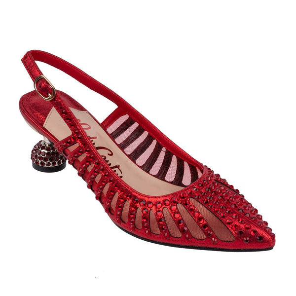 Lady Couture ROSITA Red Mesh Rhinestone Slingback with 2" Heel"